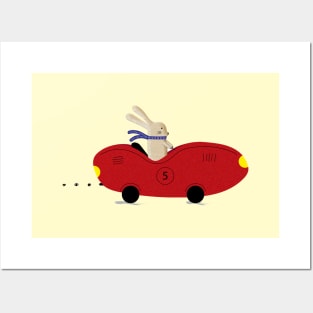 Rabbit and his car Posters and Art